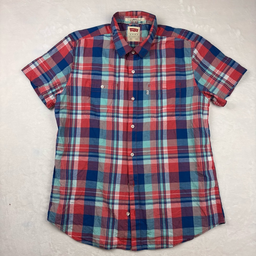 Levi's Men's Red and Blue Plaid Shirt